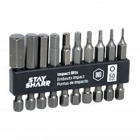 50mm (2") 10 pc Assorted Hexagonal Impact Bit Clip (Metric) Industrial Screwdriver Bit Recyclable 
