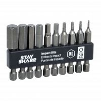 50mm (2") 10 pc Assorted Hexagonal Impact Bit Clip (Metric) Industrial Screwdriver Bit Recyclable 