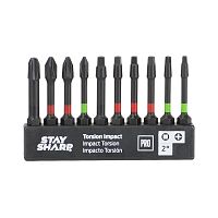 2&quot; x Assorted Torsion Impact Bit Clip Square Recess, Phillips (10 Pc Multipack) Professional Screwdriver Bit Recyclable 