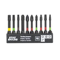 2&quot; x Assorted Torsion Impact Bit Clip Square Recess, Phillips, Torx (10 Pc Multipack) Professional Screwdriver Bit Recyclable 