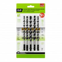 Assorted x  6&quot; Specialty Multi Material Professional Drill Bit (5 Pc Multipack) Recyclable Exchangeable