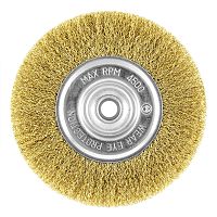 6&quot; x 5/8&quot; - 1/2&quot; Arbor Brass Crimped Coarse Cleaning & Polishing Wire Wheel    